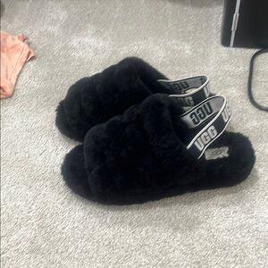 UGG Black Fluffy Slippers